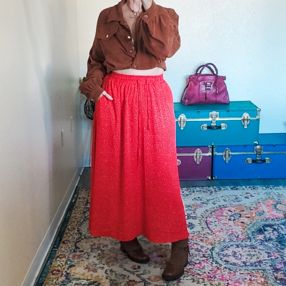 Long Flowy Red Skirt with Pockets